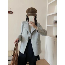 批发韩系通勤职业<b class='q'>修身</b>显瘦正肩V领斜襟设计小西装羊毛外套
