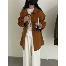 批发韩系百搭简约宽松小个子<b class='q'>娃娃领</b>中长款羊毛外套