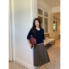 批发秋冬韩版中长半身裙格雷灰百褶裙人纹高腰显瘦niu系<b class='q'>复古</b>a字裙