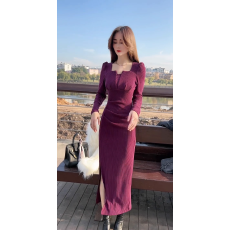 批发网红新款2026春季方领时尚气质显瘦<b class='q'>长裙</b><b class='q'>包臀</b>连衣裙