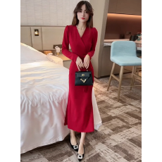 批发网红新款2025秋季时尚气质v领长裙包臀<b class='q'>连衣裙</b>