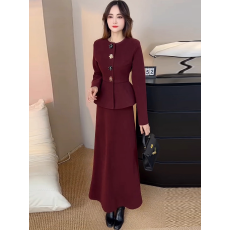 批发网红新款2025秋季<b class='q'>时尚</b>单排扣上衣长裙套装两件套<b class='q'>连衣裙</b>