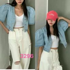 批发韩版时尚休闲新款泡泡短袖无领个性气质短款牛仔小外套