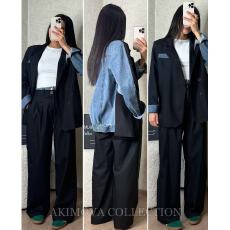 批发韩版新款设计感<b class='q'>牛仔</b>拼接春秋高级感炸街休闲个性<b class='q'>小西装</b>套装两件套