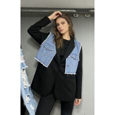 批发韩版新款个性毛边<b class='q'>牛仔</b>小马甲搭西装两件套气质女