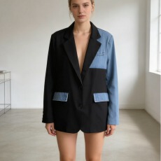 批发牛仔拼接<b class='q'>西服</b>外套设计感小众上衣款