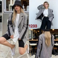 批发韩国官网新品千鸟格拼接西装外套设计感小众新款高级感<b class='q'>休闲</b>小<b class='q'>西服</b>