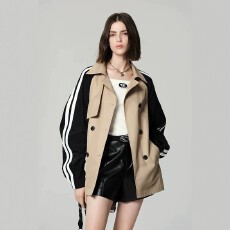 批发<b class='q'>春</b>季新品宽松工装中长款风衣拼接设计感复古休闲时尚上衣