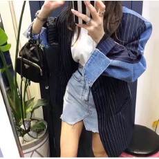 批发韩国新品<b class='q'>西装</b>外套女小众西服薄款撞色拼接休闲牛仔外套
