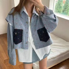 批发韩版个性撞色口袋马甲搭配拼接白<b class='q'>衬衫</b>两件套