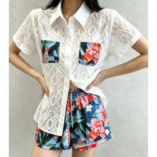 批发<b class='q'>韩版</b>夏季新款翻领短袖衬衫套<b class='q'>装</b>女时尚印花短<b class='q'>裤</b>两件套休闲穿搭