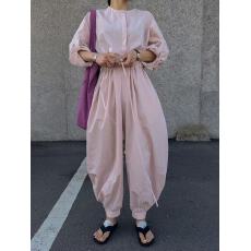 批发新款韩版宽松个性女粉色黑色<b class='q'>休闲</b>时尚工装风防晒冰丝连体衣裤
