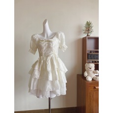 批发实拍Blovelan栀花方糖 公主风提花蝴蝶结少女感<b class='q'>欧根纱</b>蓬蓬连衣裙