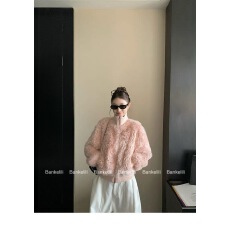 批发板栗可可10.31/20点'绒绒奶芙'羊羔毛拼接针织罗纹宽松<b class='q'>外套女</b>冬季