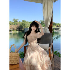 批发Blovelan莉莉安花径 度假风镂空刺绣收腰长裙法式少女碎花<b class='q'>连衣裙</b>