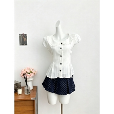 批发实拍瑞茜海盐奶盖 春夏纯欲辣妹风短袖<b class='q'>衬衫</b>上衣裙子 R66582-1