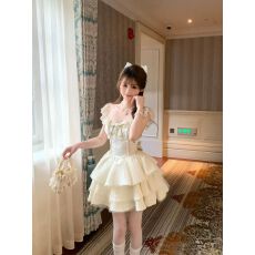 批发超仙设计感蝴蝶结小飞袖公主<b class='q'>蓬蓬裙</b>夏季新款甜美初恋收腰显瘦短裙