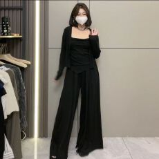 批发三件套慵懒休闲春秋新款不规则吊带<b class='q'>开衫</b>显瘦气质套装