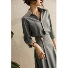 批发<b class='q'>欧洲站</b>春装女款2026年新款法式高级感气质长裙灰色polo衬衫<b class='q'>连衣裙</b>