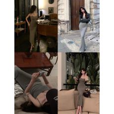 批发<b class='q'>绿色</b>鱼尾裙女2025欧韩新款欧美包臀长裙可调节修身显瘦吊带<b class='q'>连衣裙</b>