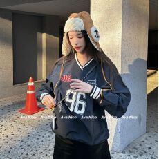 批发风衣面料欧韩V领卫衣96号冲锋衣棒球长袖卫衣秋季