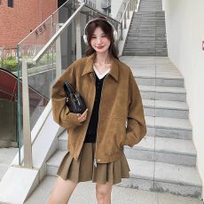 批发防麂皮绒<b class='q'>外套</b>女2025秋冬新款美拉德复古设计炸街<b class='q'>休闲</b>工装夹克上衣