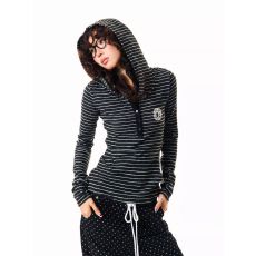 批发美式绣花连帽条纹欧韩长袖<b class='q'>T</b><b class='q'>恤</b>女秋通勤百搭打底上衣