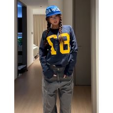 批发20支纯棉美式复古街头数字长袖<b class='q'>t</b><b class='q'>恤</b>女早秋宽松球衣休闲上衣