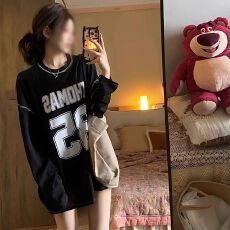 批发原版质量字母印花露肩长袖T恤慵懒辣妹圆领上衣