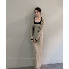 批发颂宋秋季新款撞色吊带内搭<b class='q'>修身</b>显瘦欧韩短款长袖开衫两件套