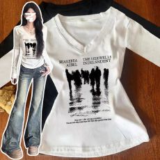 批发美式印花<b class='q'>修身</b>上衣服女早春秋冬季欧韩时尚<b class='q'>修身</b>休闲长袖T