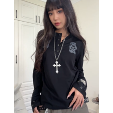 批发210克40支精棉美式<b class='q'>街头</b>亨利领欧韩长袖t恤女秋季修身上衣女