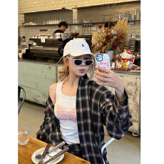 批发<b class='q'>欧美</b>韩风衬衫外套女时尚气质宽松格纹百搭酷飒高级设计感长袖外