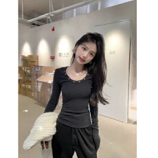 批发螺纹德绒欧韩绝美修身棕色长袖<b class='q'>t</b><b class='q'>恤</b><b class='q'>女</b>秋冬季内搭打底衫外穿