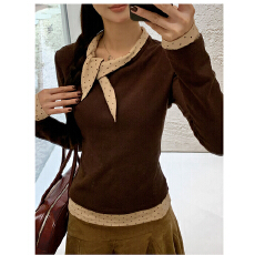 批发螺纹德绒欧韩内搭打底衫<b class='q'>女</b>秋冬长袖<b class='q'>t</b><b class='q'>恤</b>假两件美式咖色