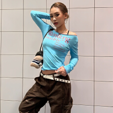 批发天丝棉面防晒罩衫薄款长袖t恤女早秋复古露肩甜辣上衣