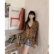 批发雪纺港风高级感豹纹雪纺<b class='q'>衬衫</b>女秋微透薄款<b class='q'>宽松</b>开衫外套