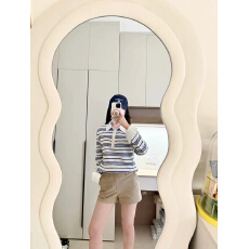 批发袖口可拆卸蓝白条纹翻领长袖T恤休闲百搭宽松显瘦上衣