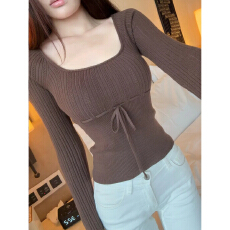 批发 针织毛衣欧韩纯欲显胸镂空钩花针织衫女秋冬蝴蝶结春新款