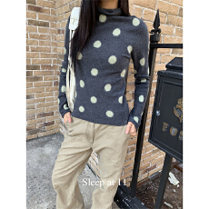 批发德绒欧韩波点高领长袖修身内搭设计感T恤女显瘦打底衫春新款