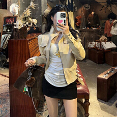 批发复古鹿皮绒立领长袖夹克外套女秋季美式<b class='q'>机车</b>服宽松设计感气质上衣