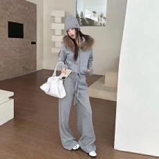 批发纯棉华棉复超柔可拆卸毛领<b class='q'>卫衣</b>外套+休闲两件套时尚显瘦<b class='q'>套装</b>