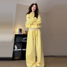 批发纯棉华棉复超柔休闲<b class='q'>卫衣</b>秋季一整套穿搭<b class='q'>女</b>装黄色运动两件<b class='q'>套装</b>