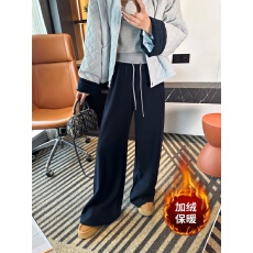 批发设计感撞色高腰抽绳垂感欧韩<b class='q'>休闲裤</b>女装冬季加绒小众百搭宽松休闲