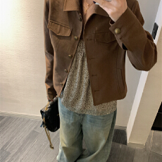 批发纯棉复合面料+内里肩垫一时尚复古欧韩翻领夹克休闲开衫单排