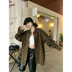 批发欧韩美式复古豹纹外套女秋季新款宽松<b class='q'>上衣</b>