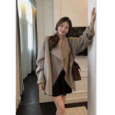 批发翻领毛呢子大衣外套女2025新款秋冬季新款小个子赫本风高级感