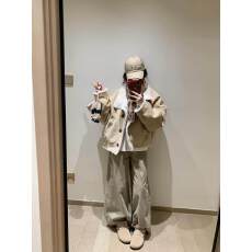 批发韩系卡其色羊羔毛棉服女冬季撞色复古休闲百搭小个子棉衣<b class='q'>外套</b>女