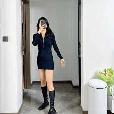 批发秋季别致独特<b class='q'>裙子</b>秋装小个子网红辣妹包臀裙长袖连衣裙