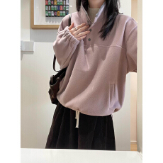 批发秋冬加厚保暖摇粒绒高领卫衣<b class='q'>女</b>新款宽松百搭长袖套头上衣